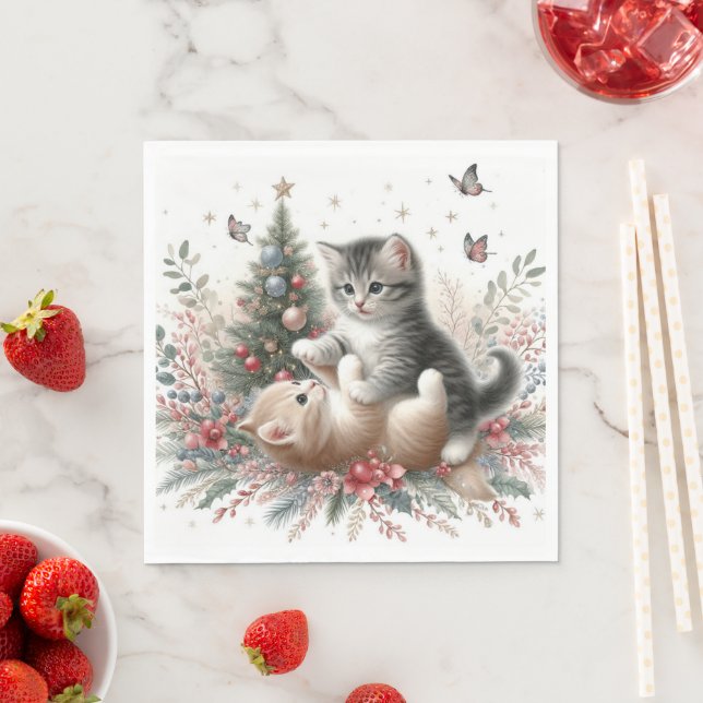 Kätzchen Spielende Weihnachten Serviette (Beispiel)