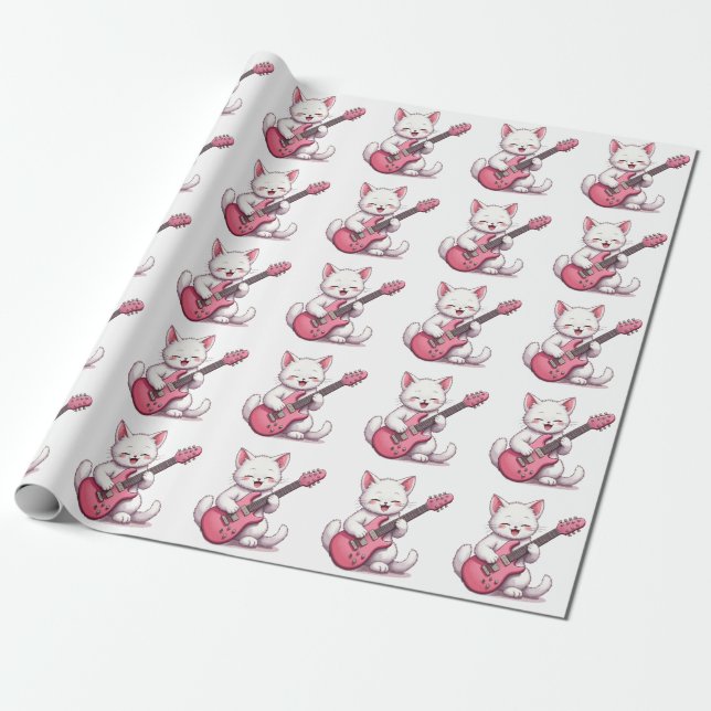 Kätzchen spielt Gitarre Geschenkpapier (Ungerollt)
