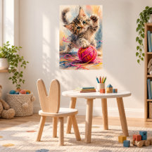 Kätzchen spielt mit rosa Garn Katzenliebhaber