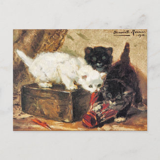Kätzchen - Tee für zwei - Katzenmalerei Postkarte