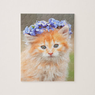 Kätzchen tragen eine Garage mit violetten Blumen Puzzle