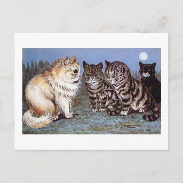 Kätzchen treffen sich im Mondlicht, Louis Wain Postkarte (Vorderseite)