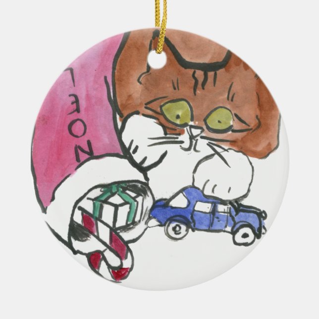 Kätzchen überfällt den WeihnachtsStrumpf Keramik Ornament (Vorne)