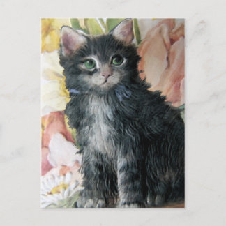 Kätzchen und Blume Postkarte