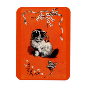 Kätzchen und Frosch Magnet
