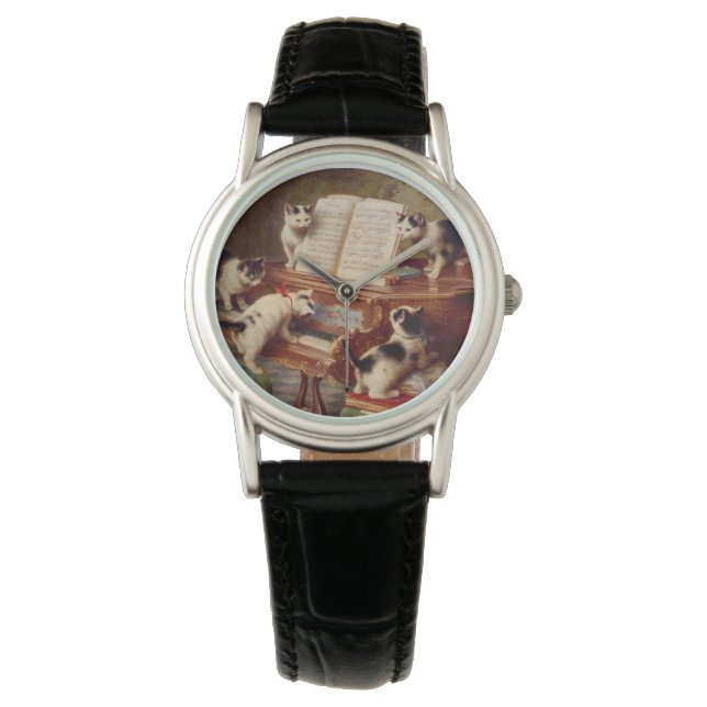 Kätzchen und Klavier Armbanduhr (Vorderseite)