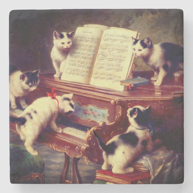 Kätzchen und Klavier Steinuntersetzer (Vorderseite)