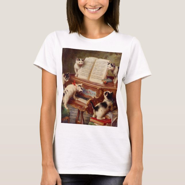 Kätzchen und Klavier T-Shirt (Vorderseite)