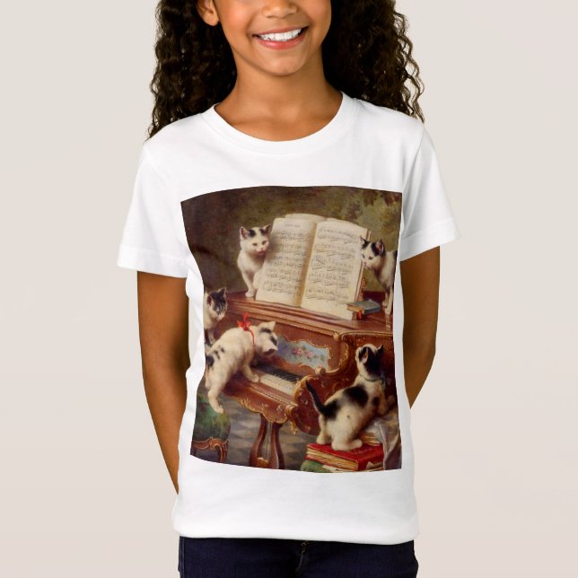 Kätzchen und Klavier T-Shirt (Vorderseite)