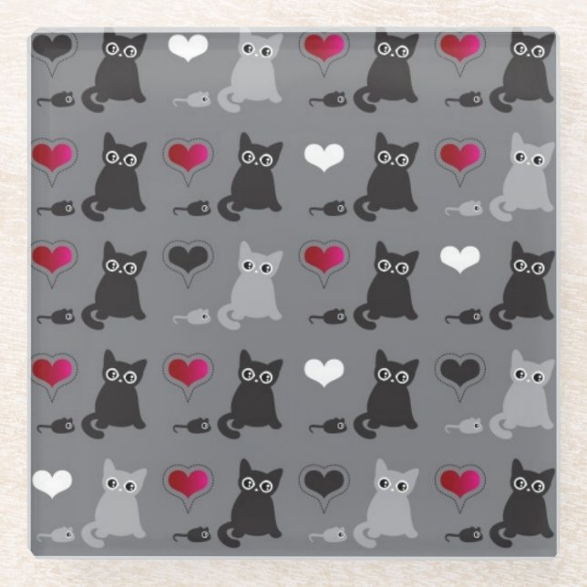 Kätzchen- und Mäusemuster Glasuntersetzer (Vorderseite)