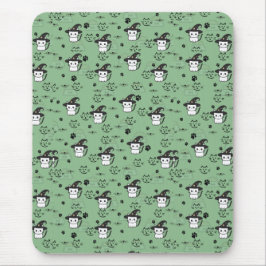 Kätzchen und Paw Prints in dunkelmeergrüner Farbe Mousepad