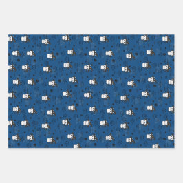 Kätzchen und Paw Prints in dunklem Cerulean Geschenkpapier Set