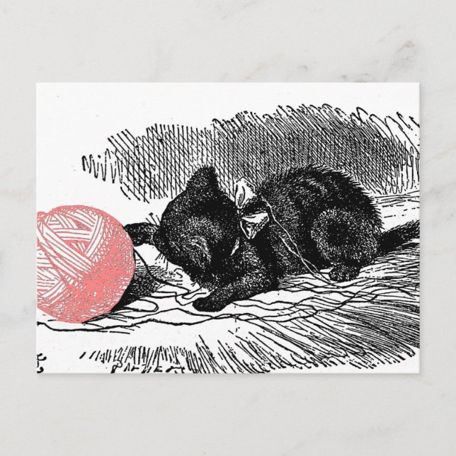 Kätzchen und rosa Garn Postkarte (Vorderseite)