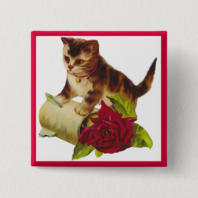 Kätzchen und Rose Button (Vorderseite)
