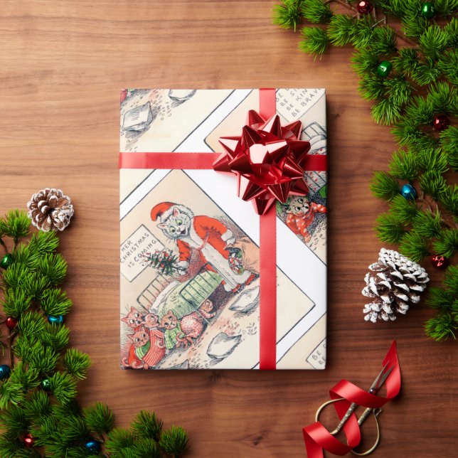 Kätzchen und Santa Cat, Louis Wain Packpapier (Feiertagsgeschenk)