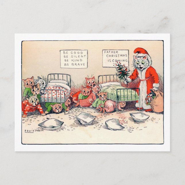 Kätzchen und Santa Cat, Louis Wain Postcard Postkarte (Vorderseite)