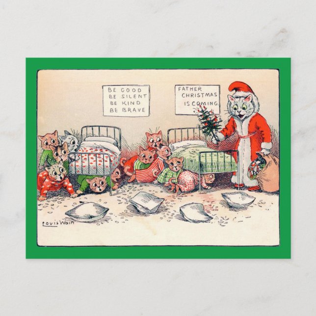 Kätzchen und Santa Cat, Louis Wain Postcard Postkarte (Vorderseite)