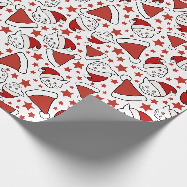 Kätzchen und Weihnachtsmannmützen Weihnachtsmuster Geschenkpapier (Ecke)