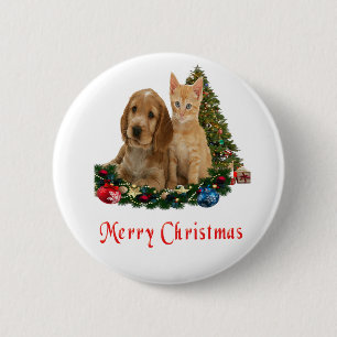 Kätzchen und Welpe Weihnachtsbutton Button