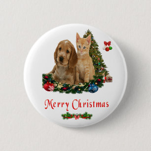 Kätzchen und Welpe Weihnachtsbutton Button