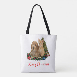 Kätzchen und Welpen Frohe Weihnachten Tragetaschen
