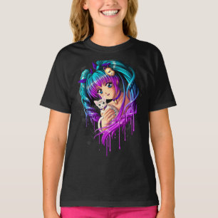 Kätzchen und Zopf Manga Mädchen T-Shirt