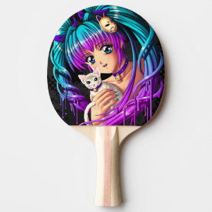 Kätzchen und Zopf Manga Mädchen Tischtennis Schläger