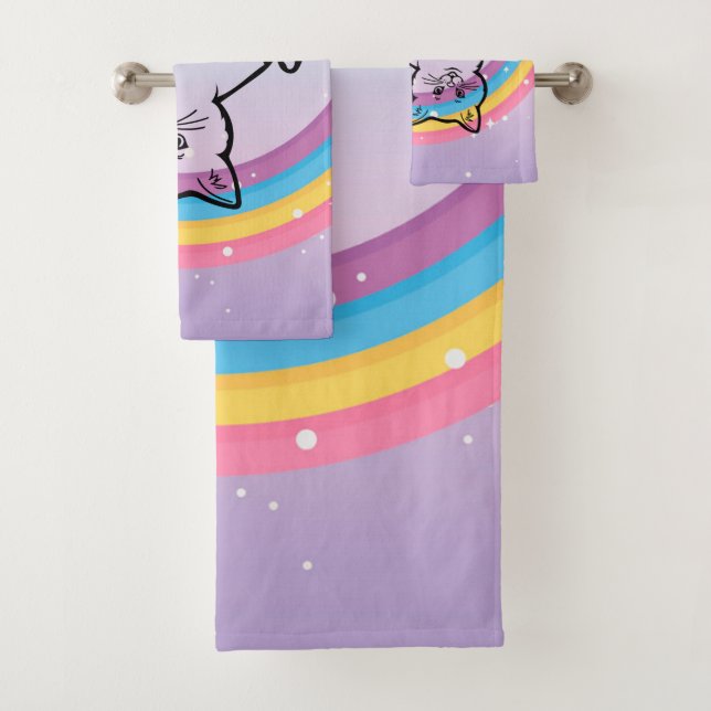 Kätzchen unter einem Regenbogen Badhandtuch Set (Insitu)
