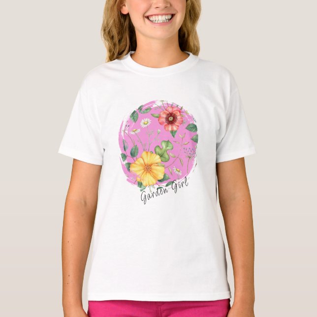 Kätzchen, Vintag Zeichnend Wildblumen / Gartenmädc T-Shirt (Vorderseite)