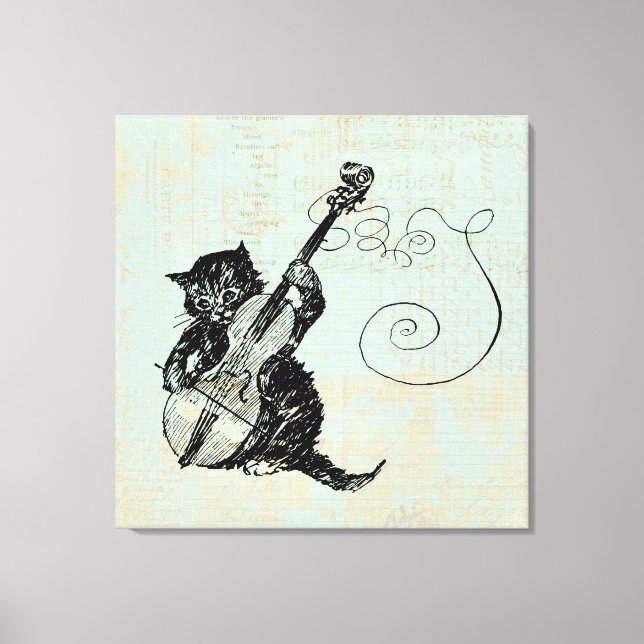 Kätzchen Violine Aquamarin Music Cat Illustration Leinwanddruck (Vorderseite)