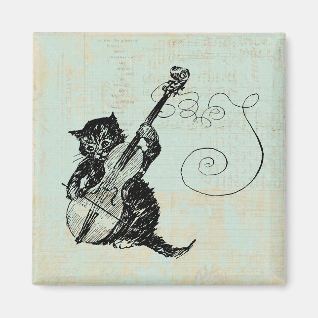 Kätzchen Violine Aquamarin Music Cat Illustration Magnet (Vorne)