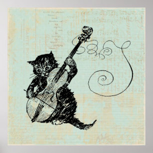 Kätzchen Violine Aquamarin Music Cat Illustration Poster