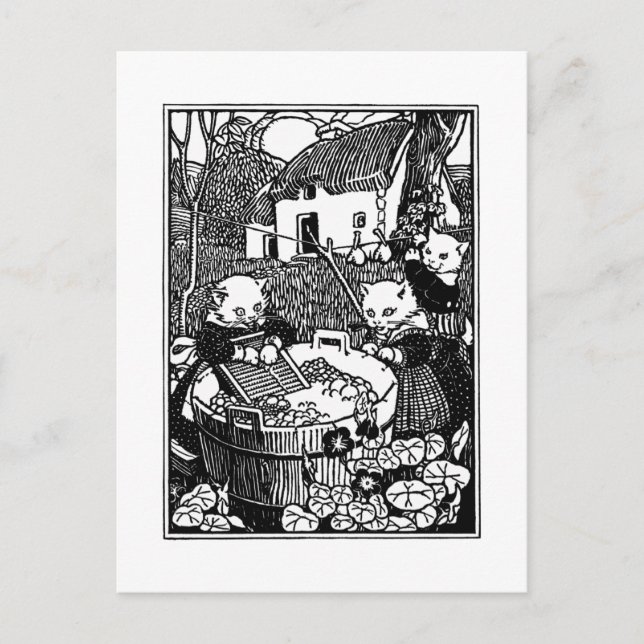 Kätzchen waschen Mitten Kinderzimmer Rhyme Postkarte (Vorderseite)