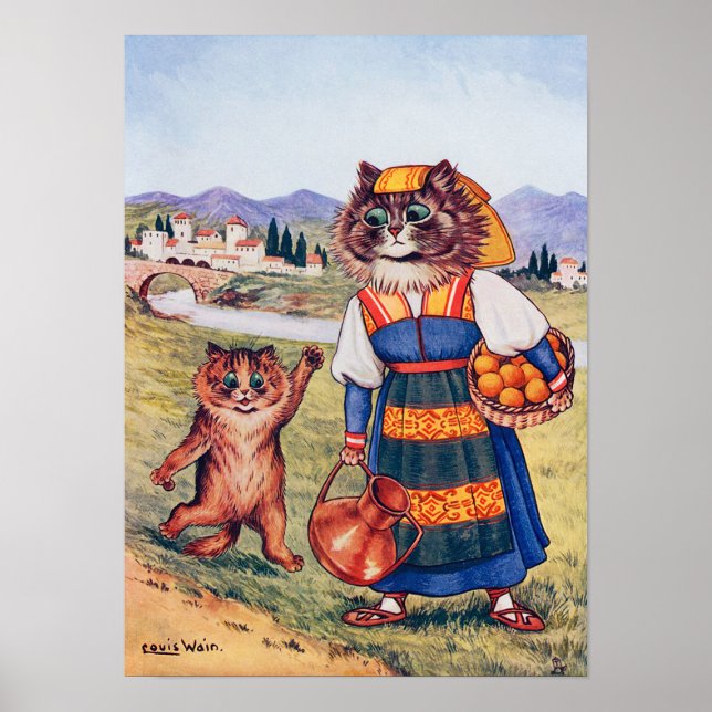 Kätzchen will eine Orange, Louis Wain Poster (Vorne)