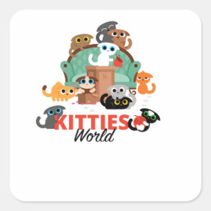 Kätzchen World Quadratischer Aufkleber