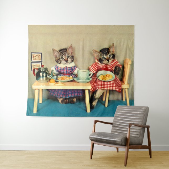 Kätzchenfrühstück Wandteppich (Beispiel (Horizontal))