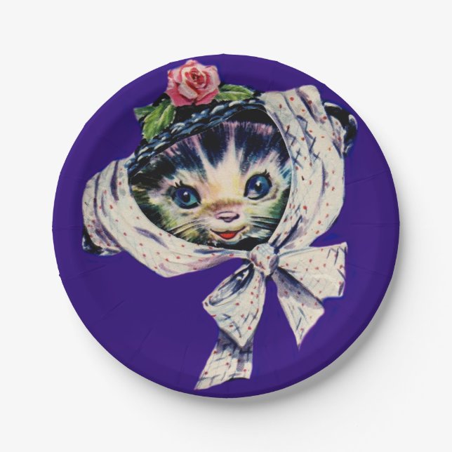 Kätzchenkatze in einem Kätzchen Pappteller (Vorderseite)