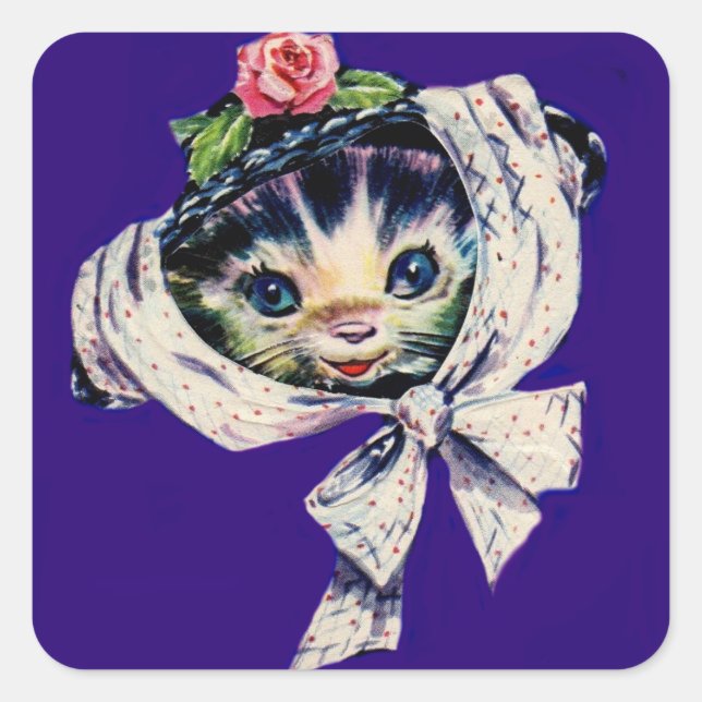 Kätzchenkatze in einem Kätzchen Quadratischer Aufkleber (Vorderseite)
