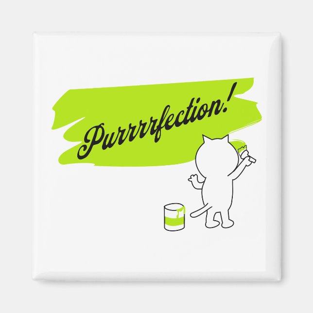 Kätzchenmalerei "Purrrfection!" an der Wand. Magnet (Vorne)