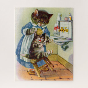 Kätzchenmama der 30er wäscht ihr Kätzchen Puzzle