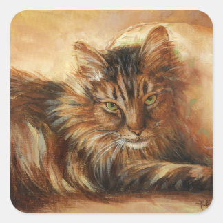 Katze 0005 auf Kissen-Aufklebern Quadratischer Aufkleber