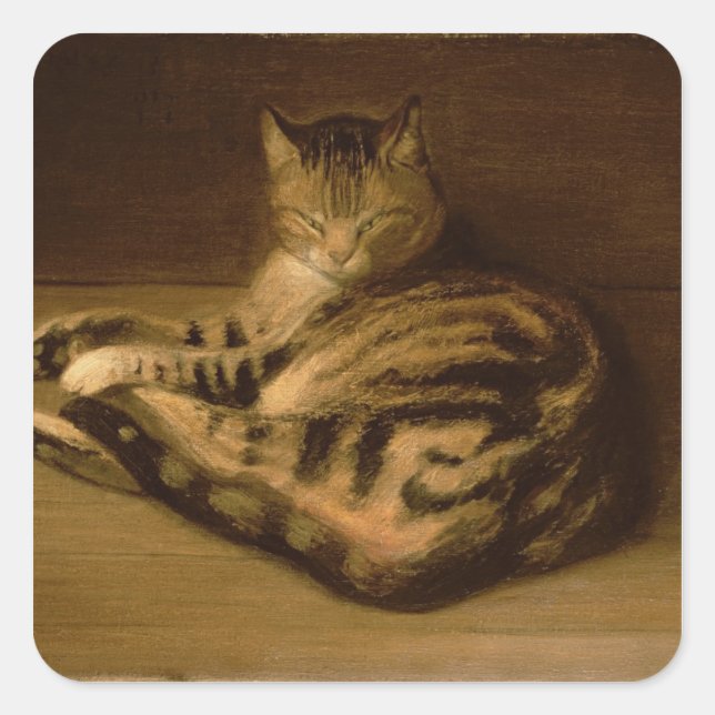Katze, 1898 quadratischer aufkleber (Vorderseite)
