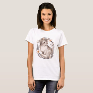 Katze 1. Graue, flauschige Kätzchen und Blume T-Shirt