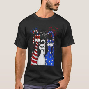 Katze 4. Juli Amerikanische Flagge Rot Weiß Blau F T-Shirt