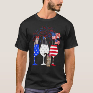 Katze 4. Juli Kostüm Rotes Weißes Blaues Weinglas T-Shirt