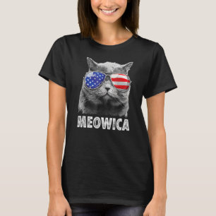 Katze 4. Juli Meowica American Flag Sonnenbrille T-Shirt