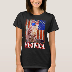 Katze 4. Juli Meowica Merica USA Amerikanische Fla T-Shirt