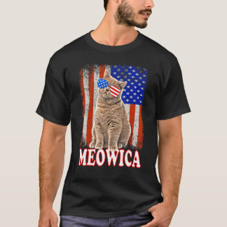 Katze 4. Juli Meowica Merica USA Amerikanische Fla T-Shirt