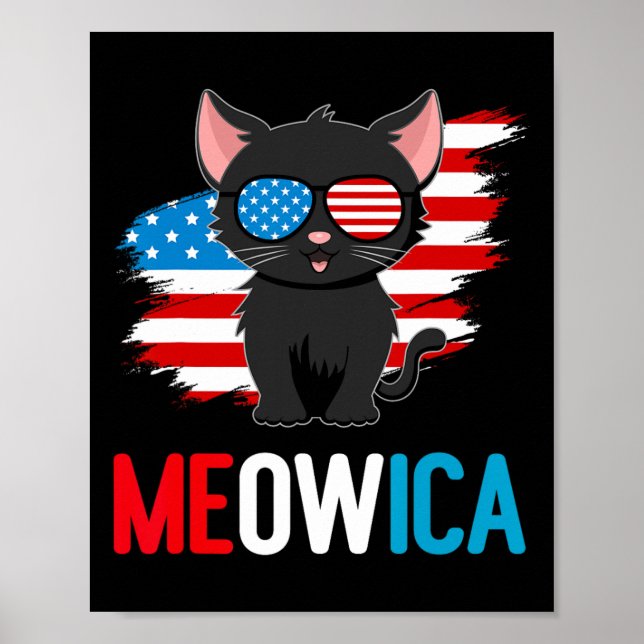 Katze 4. Juli Meowica Patriotisches Kätzchen Ameri Poster (Vorne)