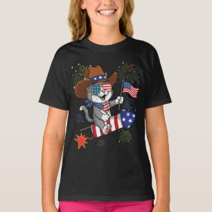 Katze 4. Juli Patriotische Rakete und Feuerwerk US T-Shirt